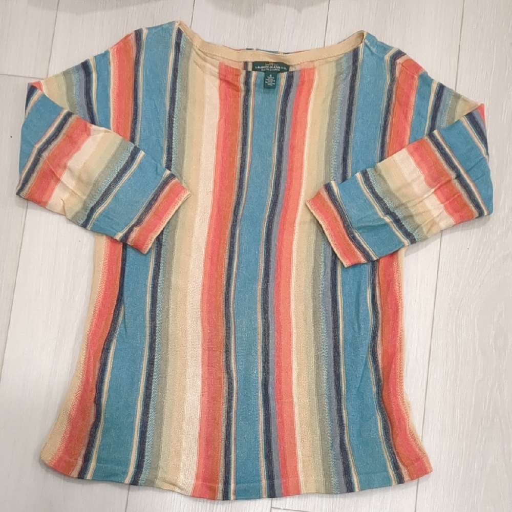 LRL Ralph Lauren Jeans Co. Cotton Size Small Vintage Striped Long Sleeve Top